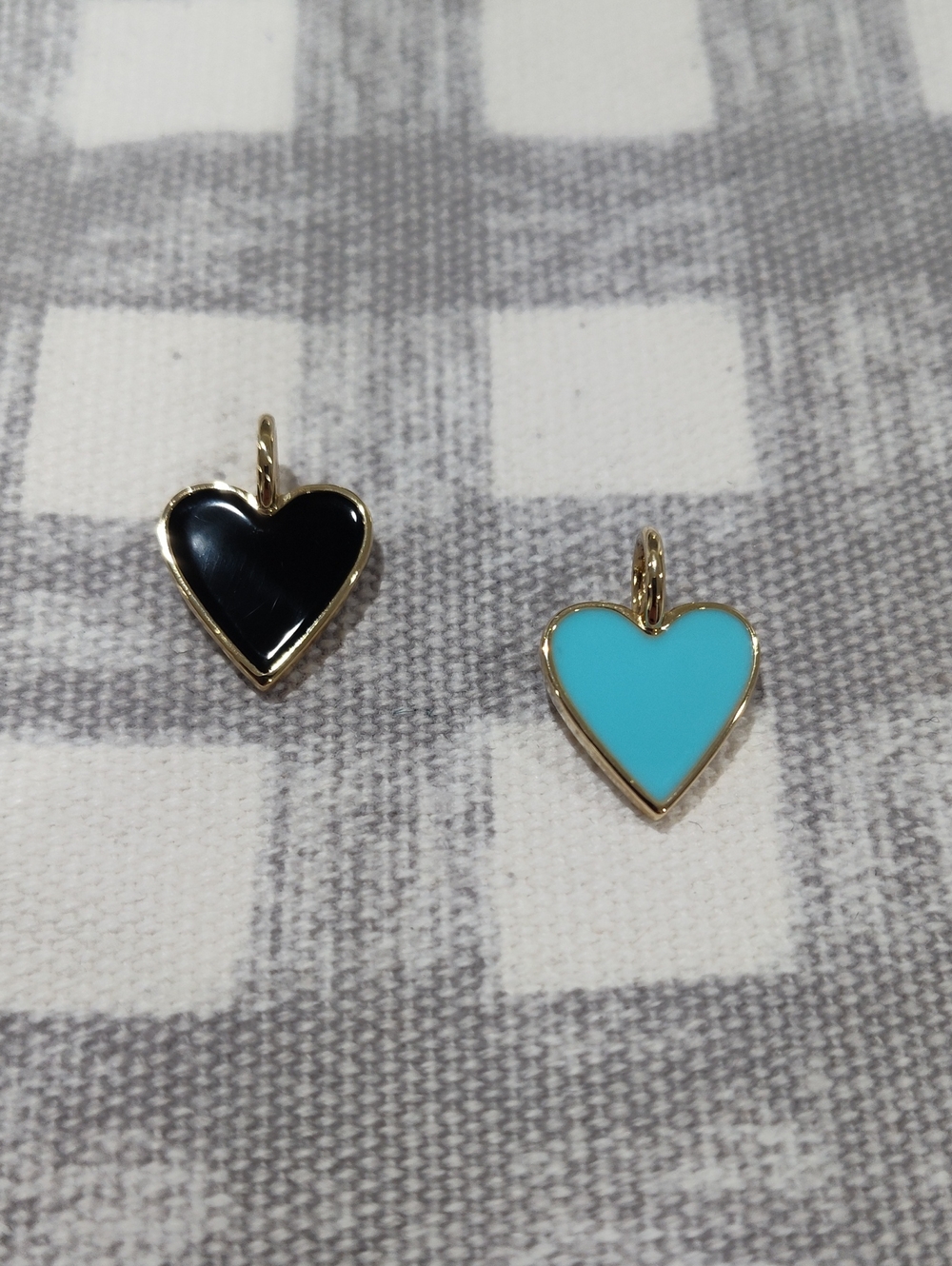 Gold Heart Pendant Charms in Black and In Bright Blue